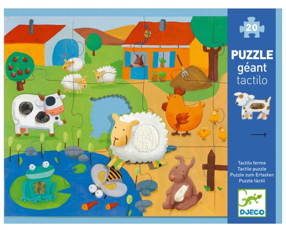Djeco Tactile Farm Jigsaw Puzzle 8 Textural Animal Cutouts 20 Pc Age 3+  Complete