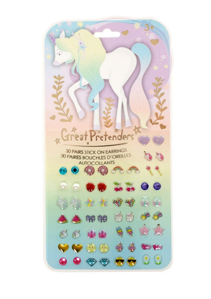 30-Day Stick-On Earrings Kiddie Jewelry Rainbows Unicorn Horse Pony Daily  Sets